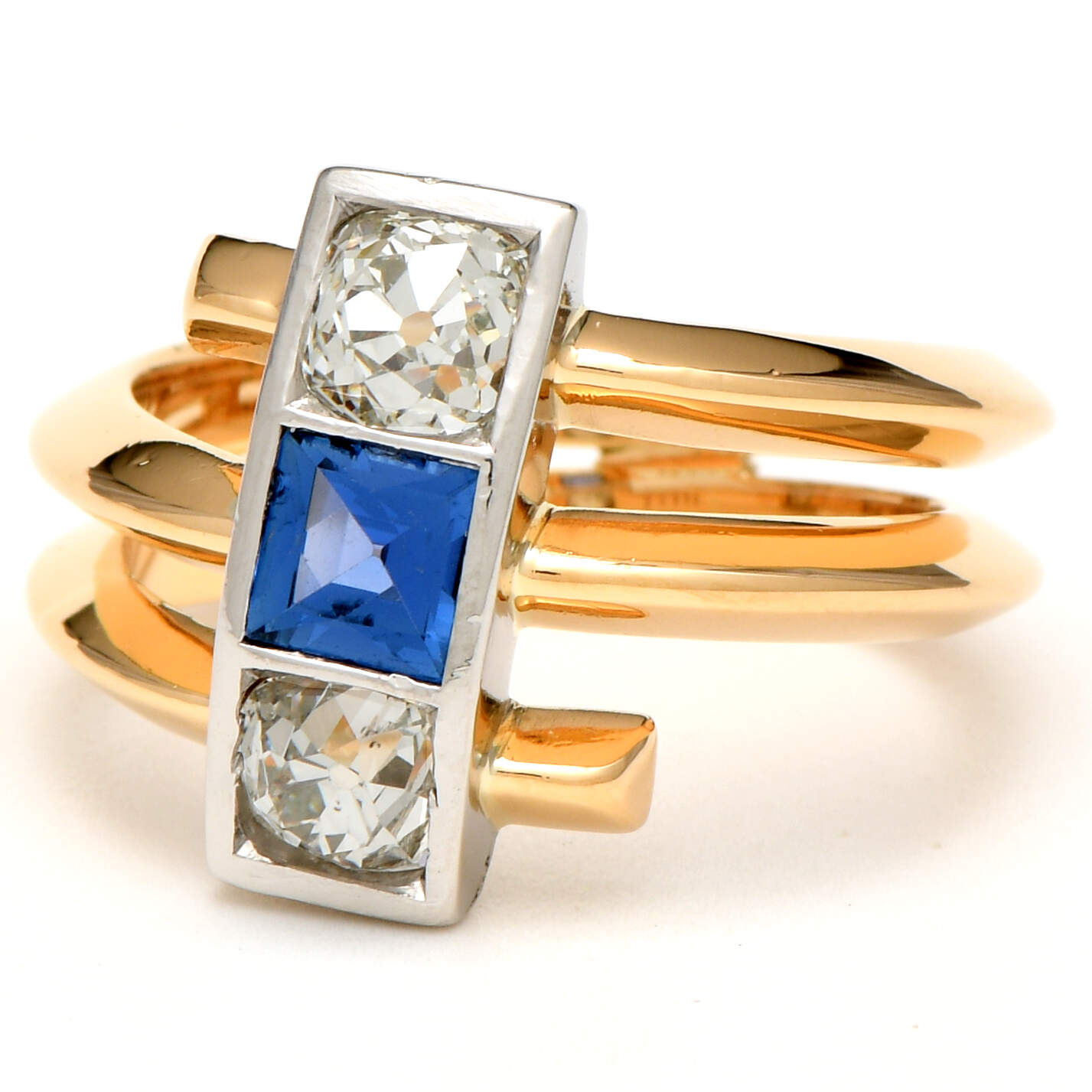 14KY Platinum Vintage Diamond(1.37) & Sapphire(0.64) Triple Wrap Ring-1