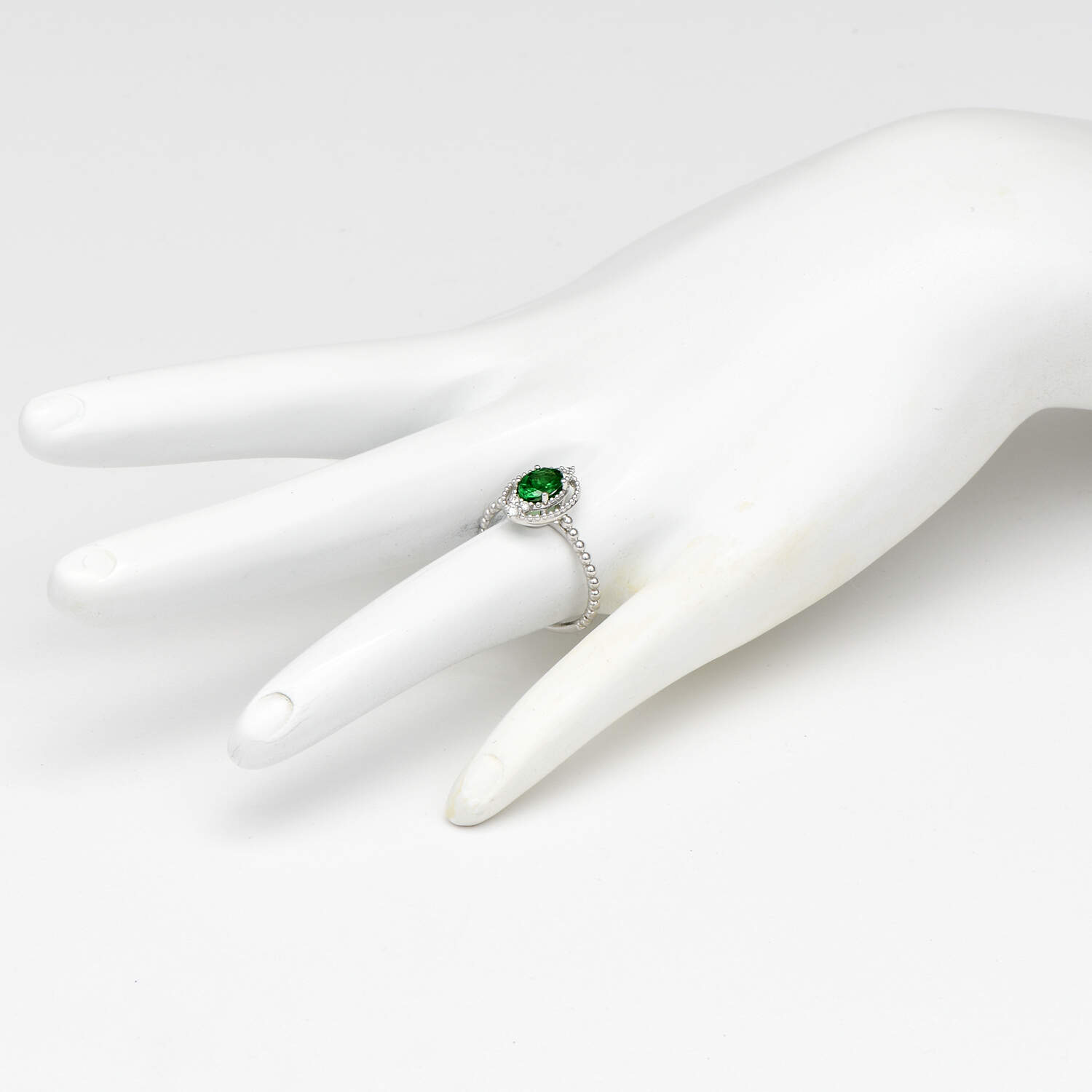 14KW Green Garnet (0.76) & Diamond (0.09) Beaded Halo Ring-5