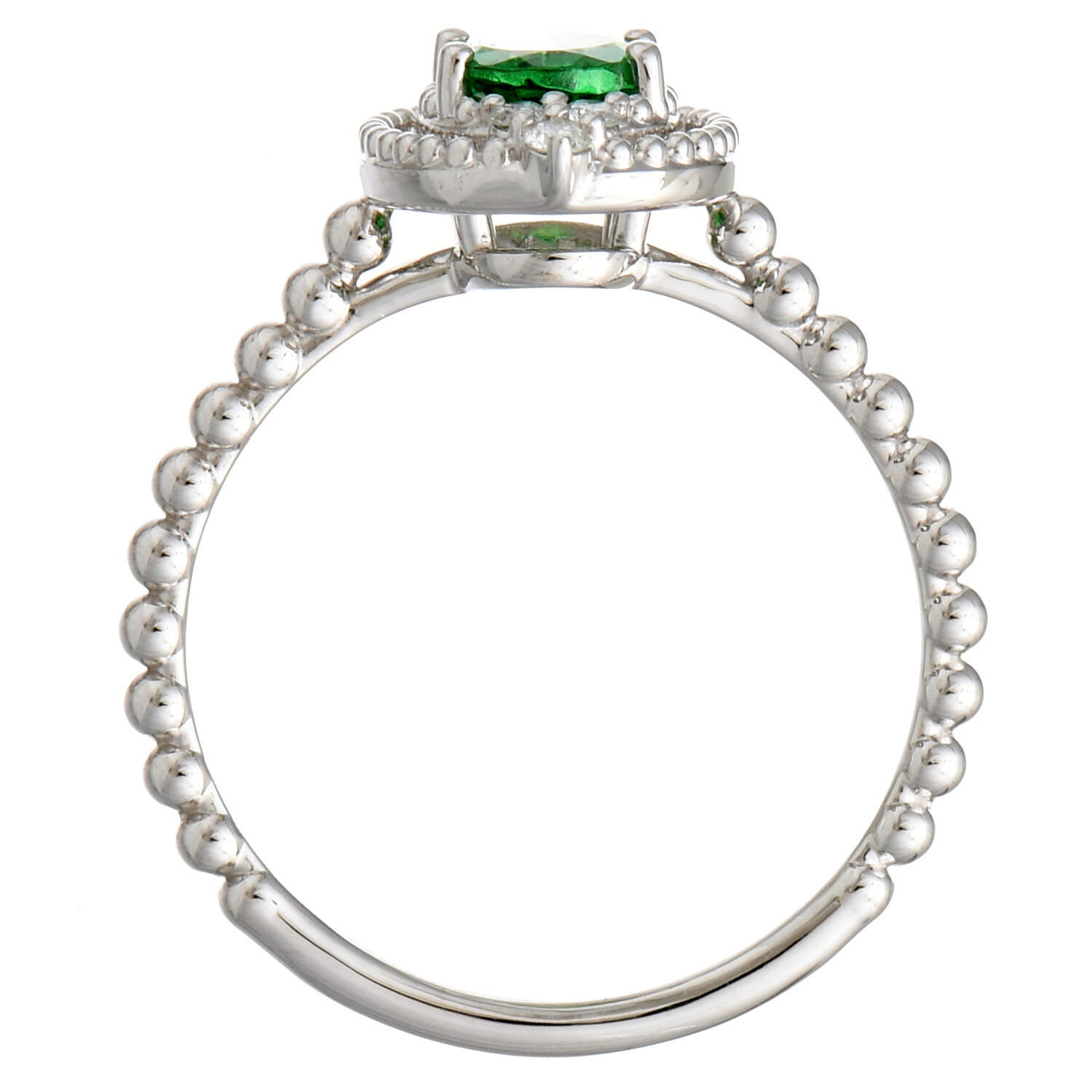 14KW Green Garnet (0.76) & Diamond (0.09) Beaded Halo Ring-4