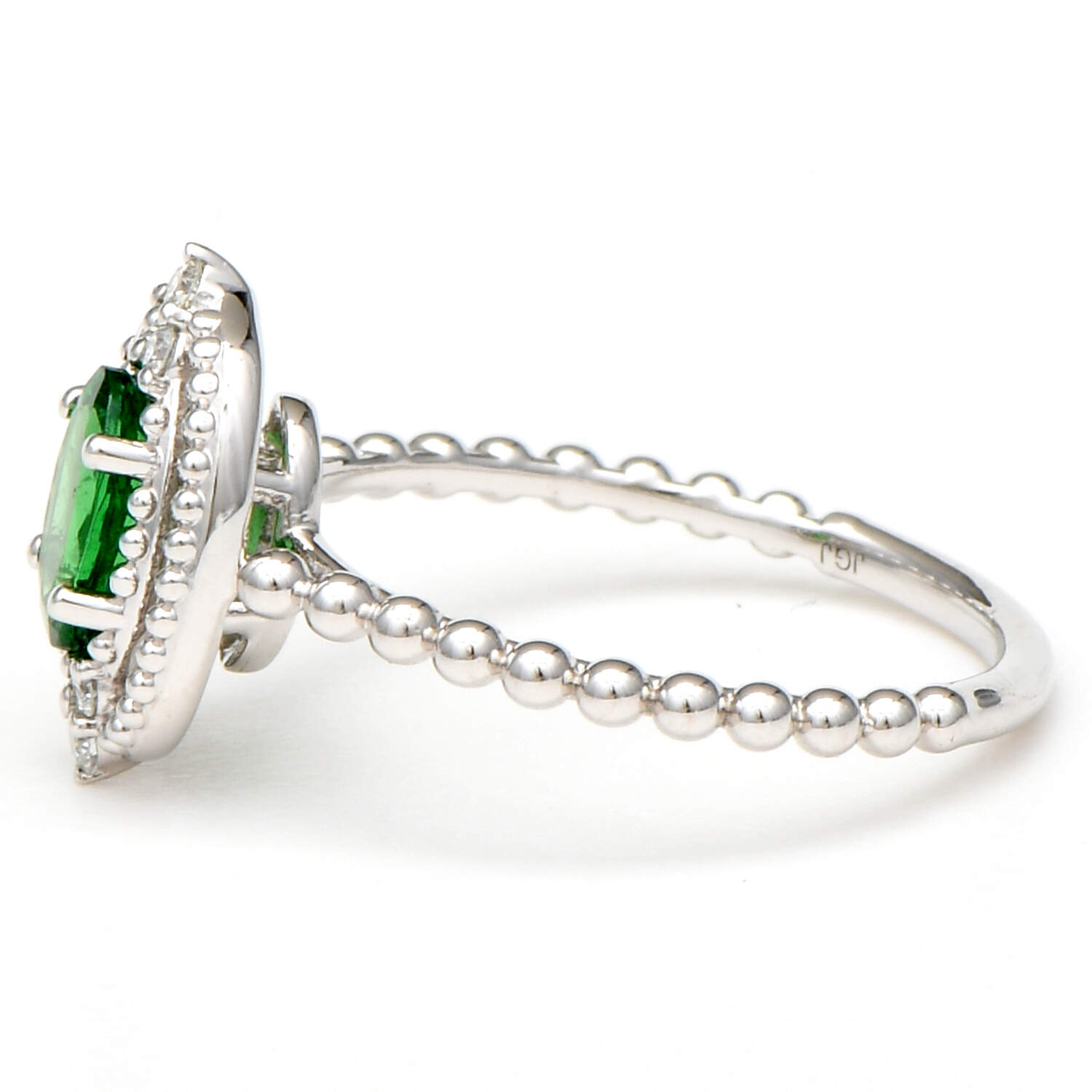 14KW Green Garnet (0.76) & Diamond (0.09) Beaded Halo Ring-3