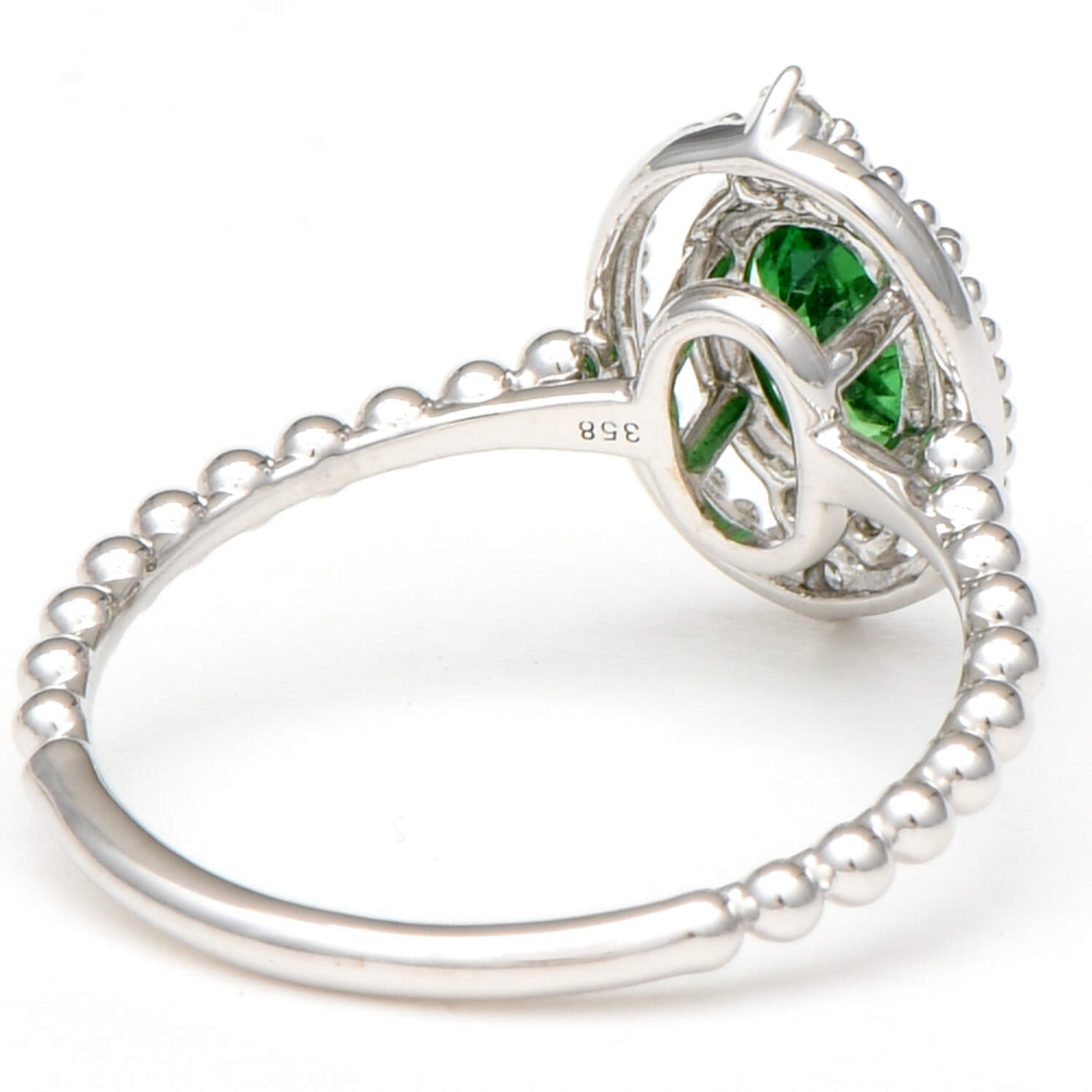 14KW Green Garnet (0.76) & Diamond (0.09) Beaded Halo Ring-2