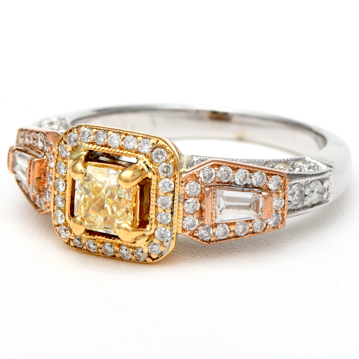 18KWYR Light Yellow & White Diamond(1.03) Bridal Ring-1