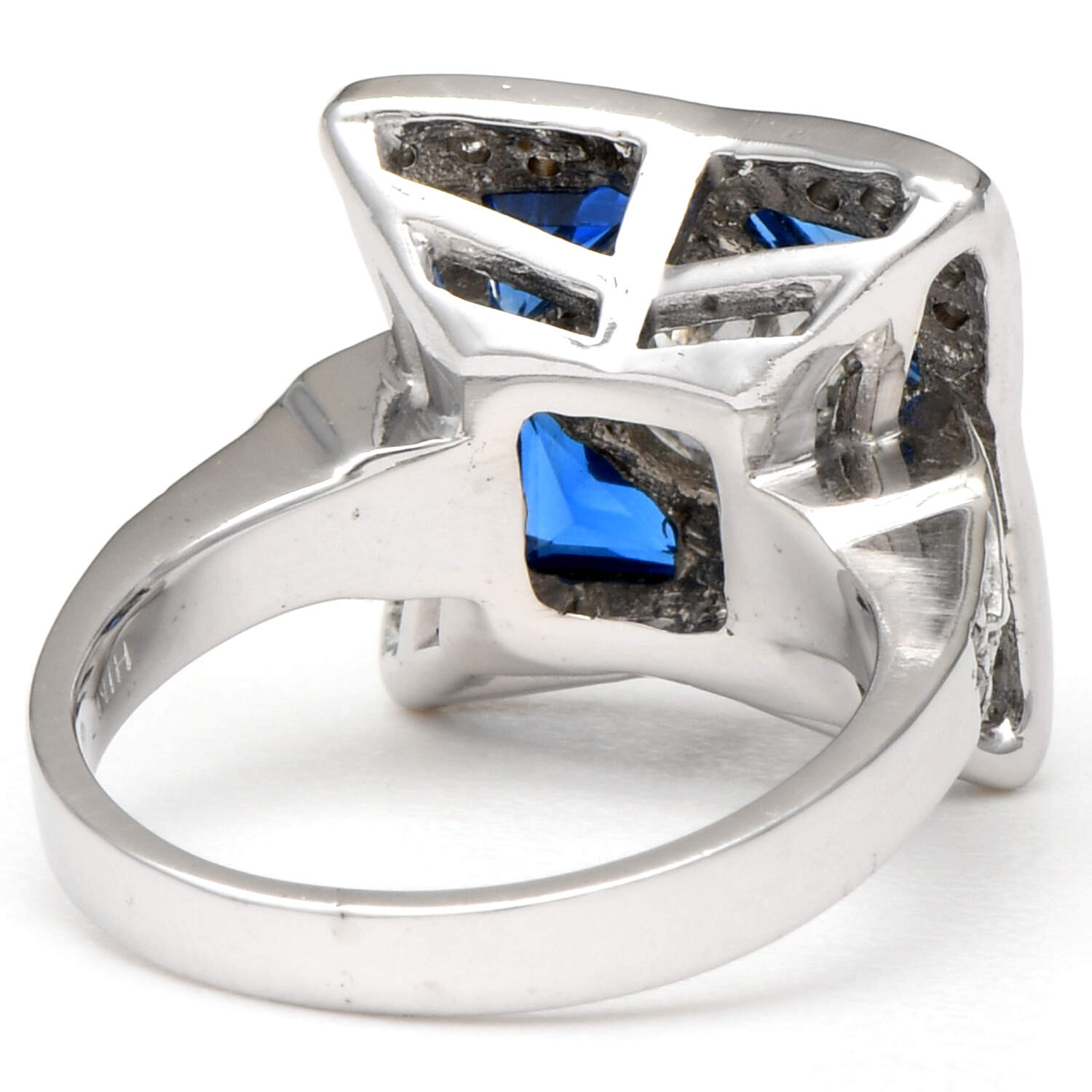 14KW Art Deco Inspired Diamond(1.26) & Blue Cubic Zirconia Ring-2