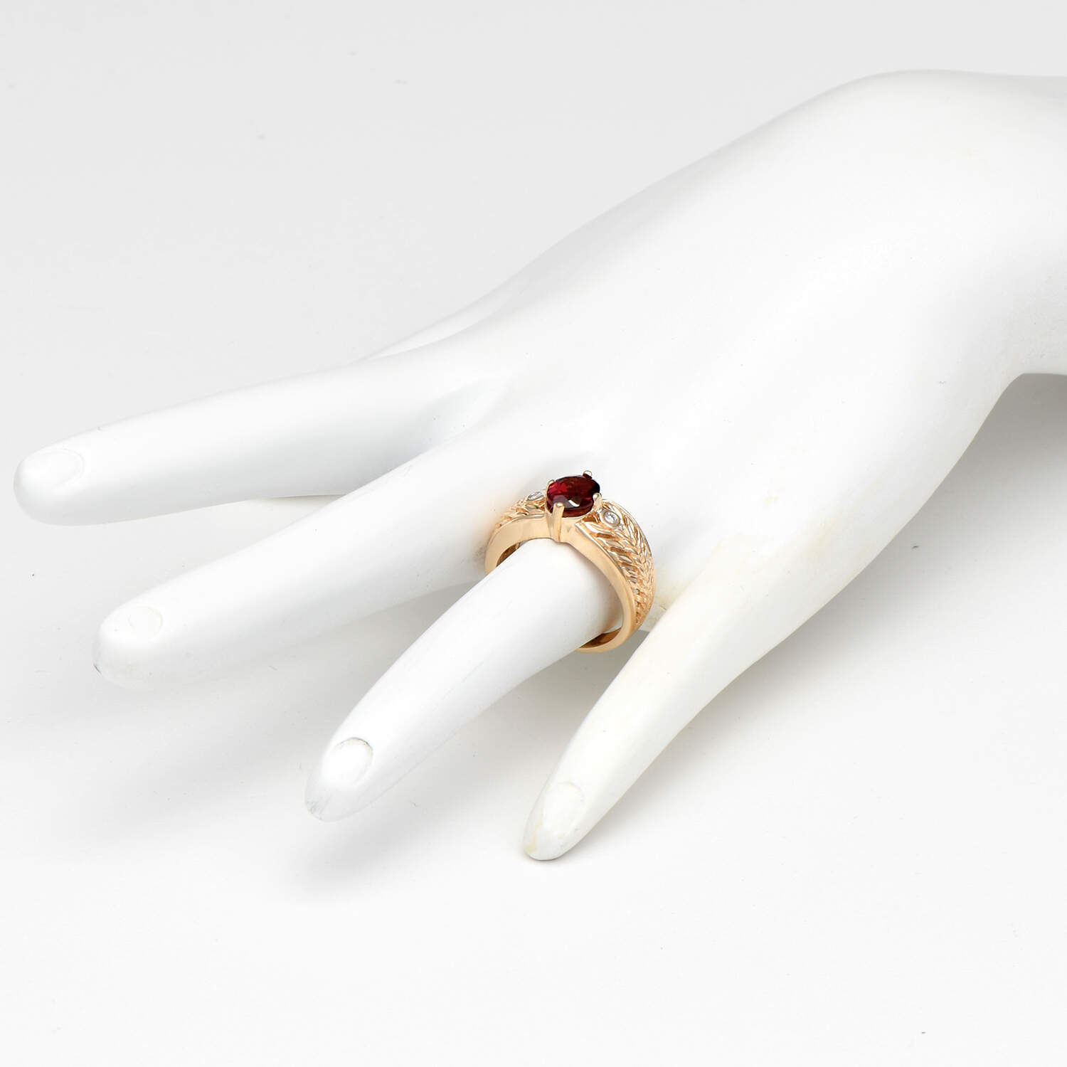 14KY Rhodolite Garnet(1.40) & Diamond(0.02) Accent Ring-6