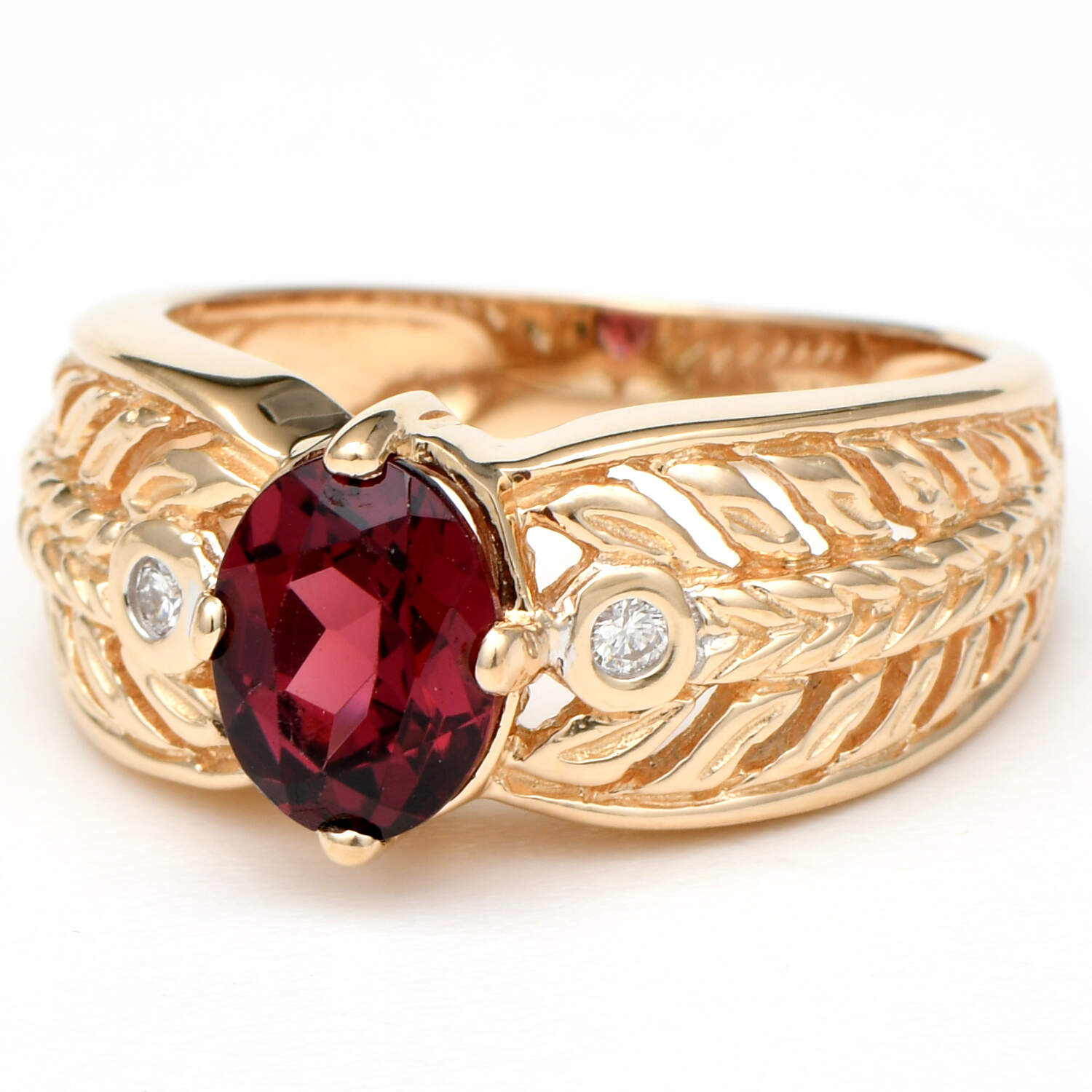 14KY Rhodolite Garnet(1.40) & Diamond(0.02) Accent Ring-1