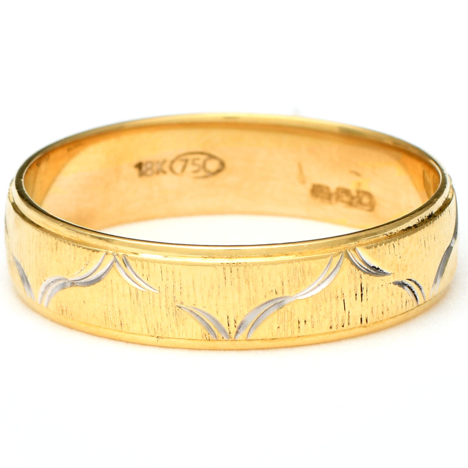 18KYW Brushed & Engraved Band Ring-1