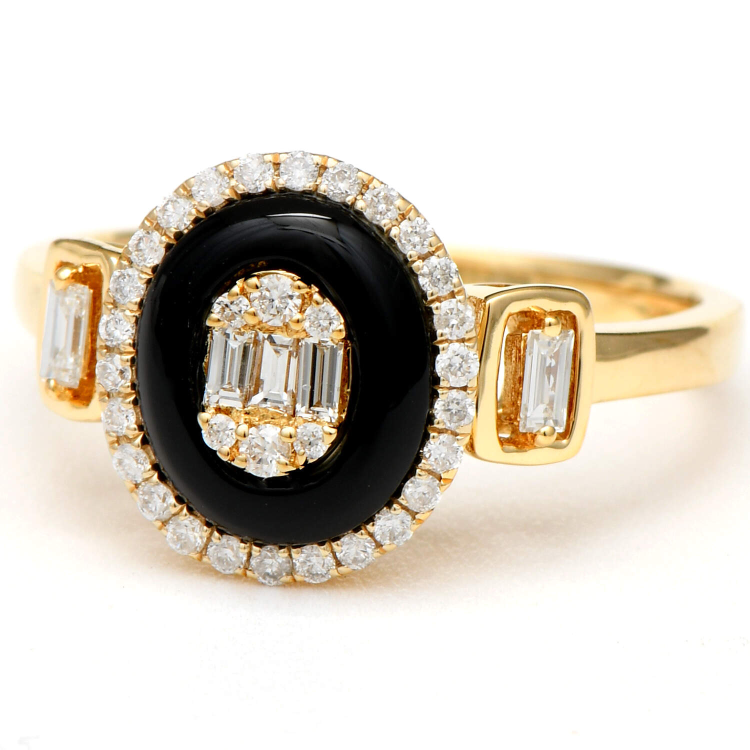 18KY Diamond(0.28) & Onyx Halo Ring-1