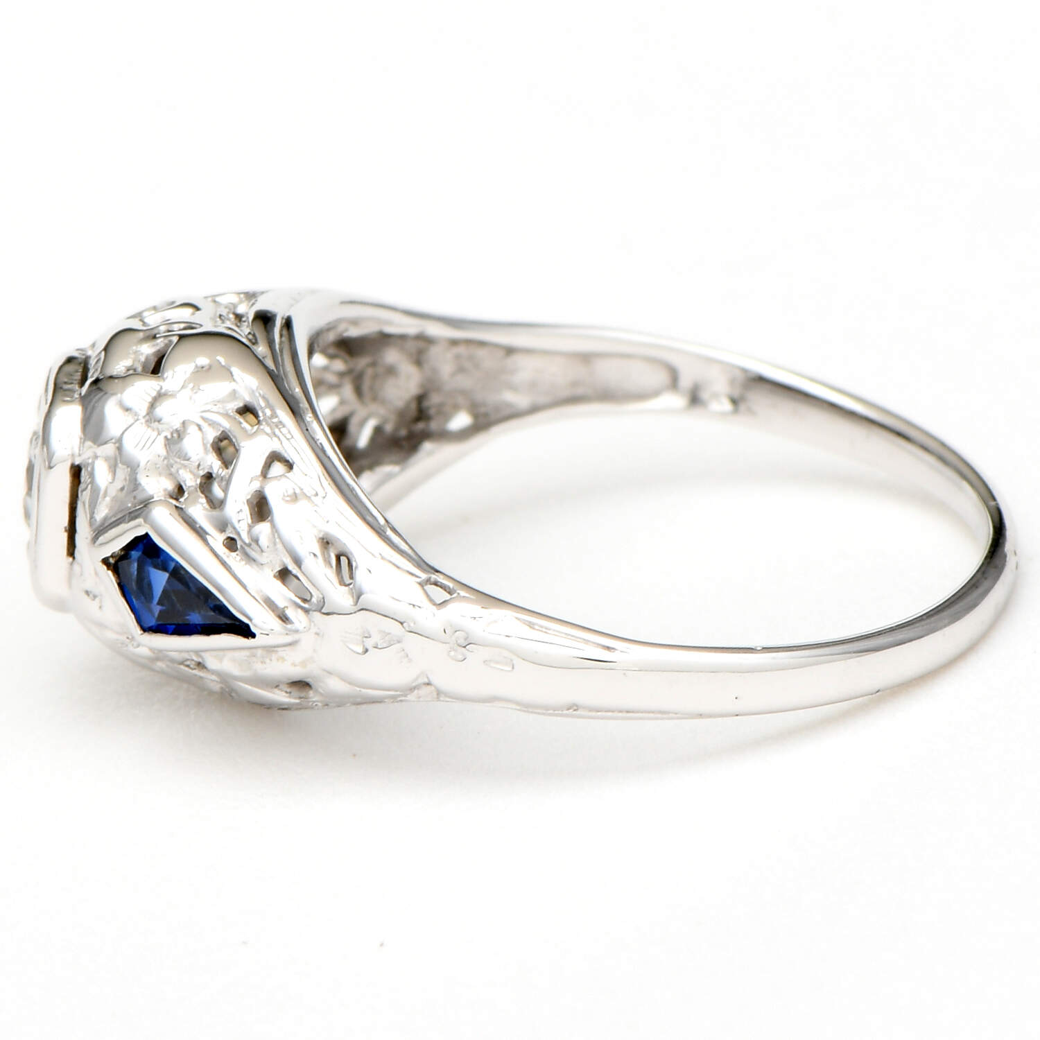 14KW Art Deco Diamond(0.16) & Synthetic Sapphire Ring-3