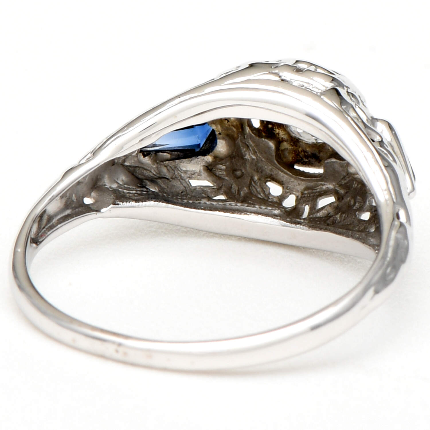 14KW Art Deco Diamond(0.16) & Synthetic Sapphire Ring-2