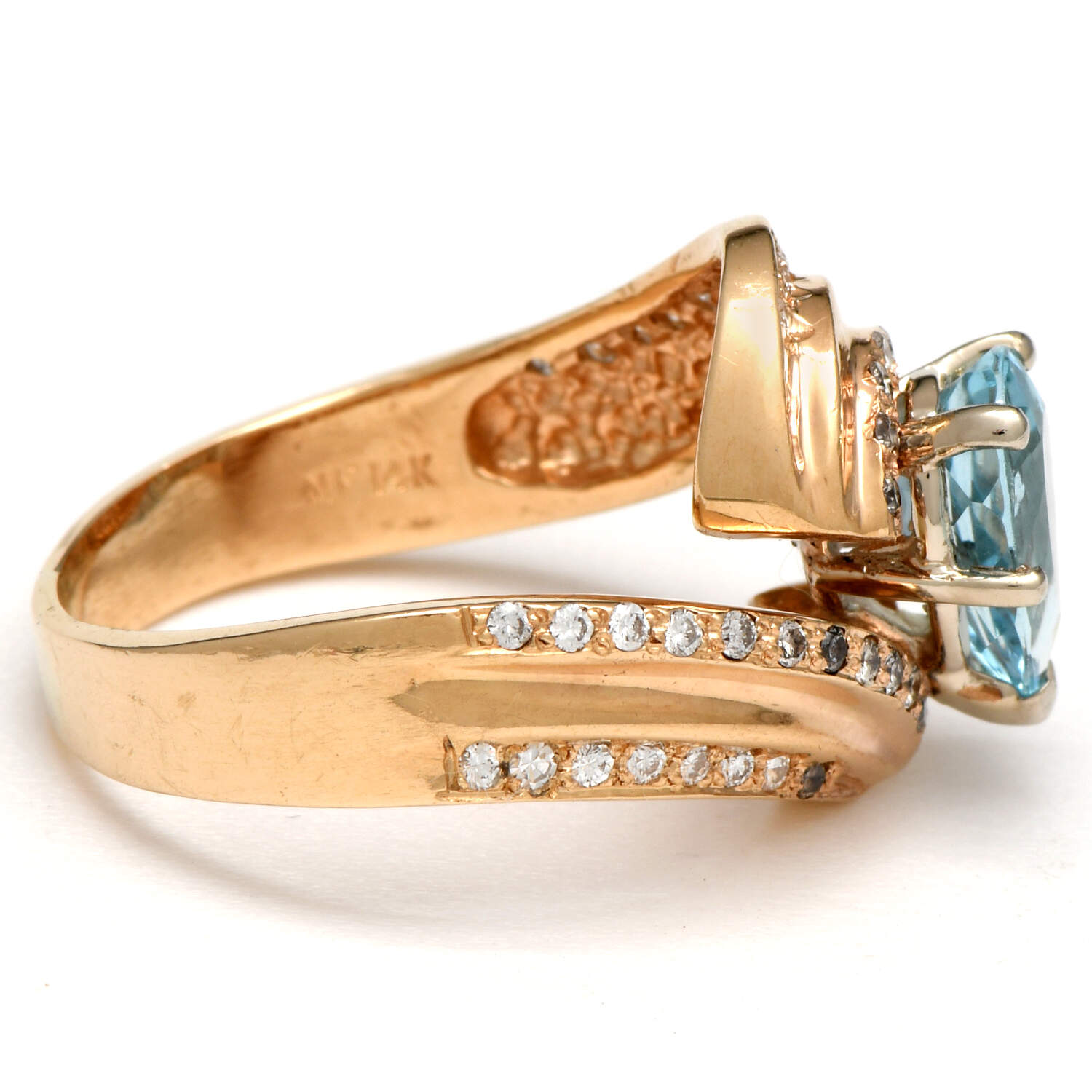 14KY Aquamarine(2.60) & Diamond(0.45) Statement Ring-4