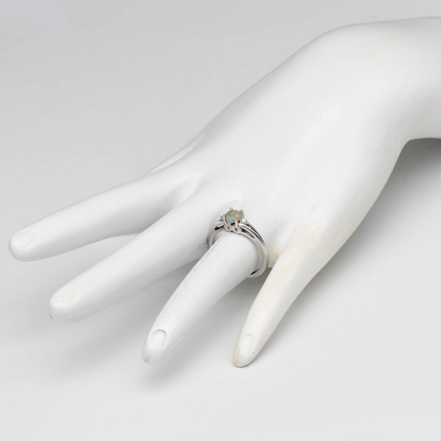 14KW Crystal Opal (0.50) & Diamond (0.06) Ribbon-Tied Ring-5