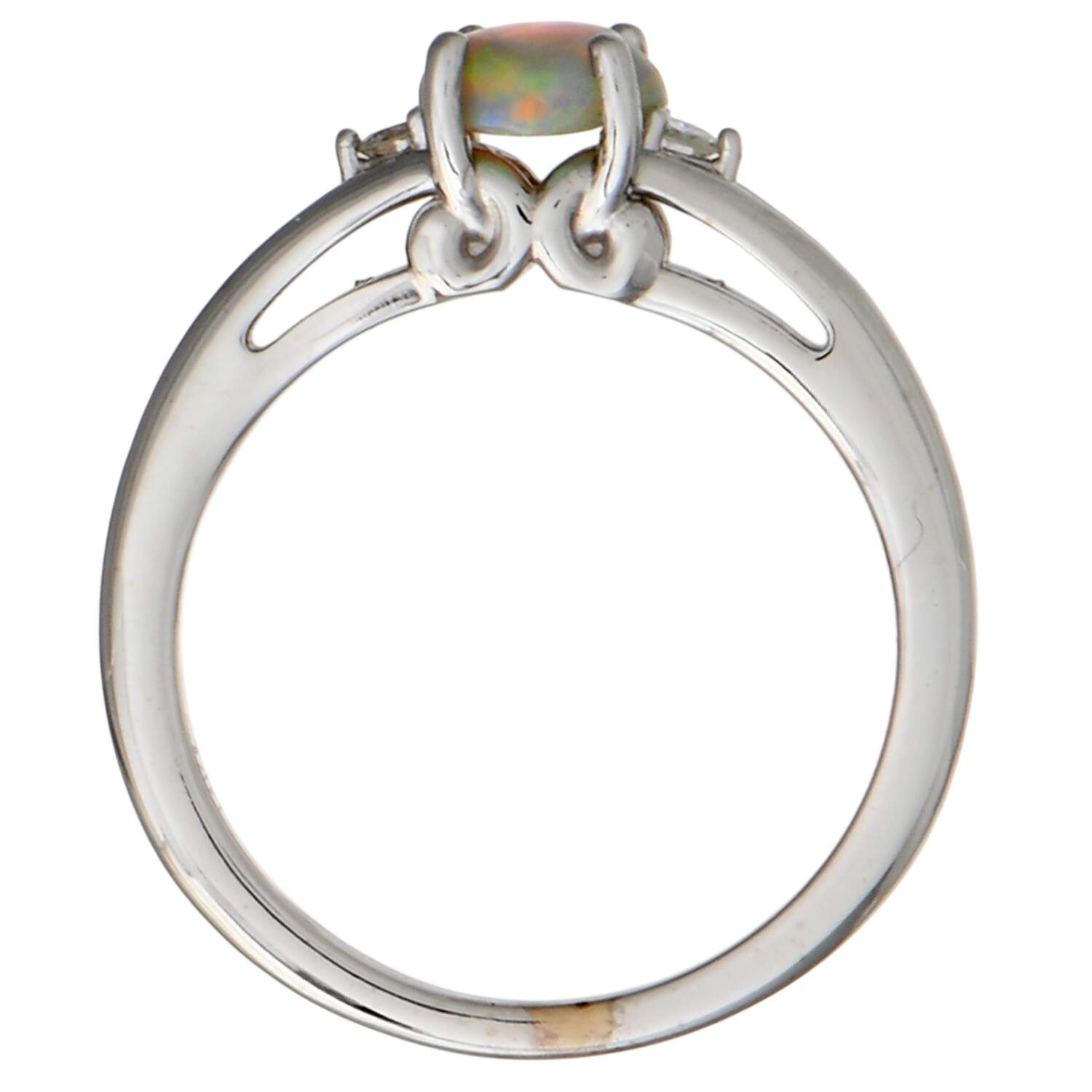 14KW Crystal Opal (0.50) & Diamond (0.06) Ribbon-Tied Ring-4