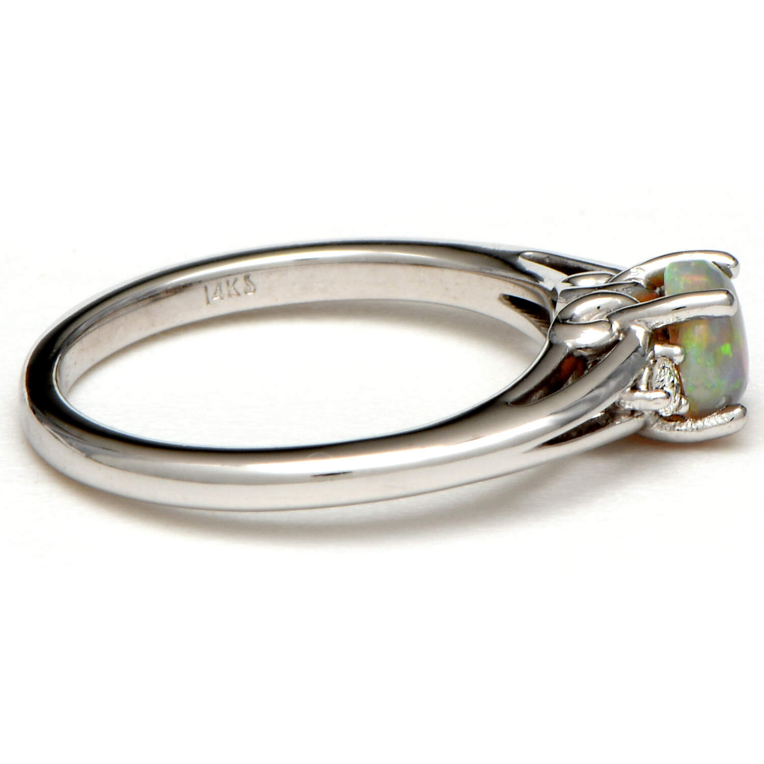 14KW Crystal Opal (0.50) & Diamond (0.06) Ribbon-Tied Ring-3