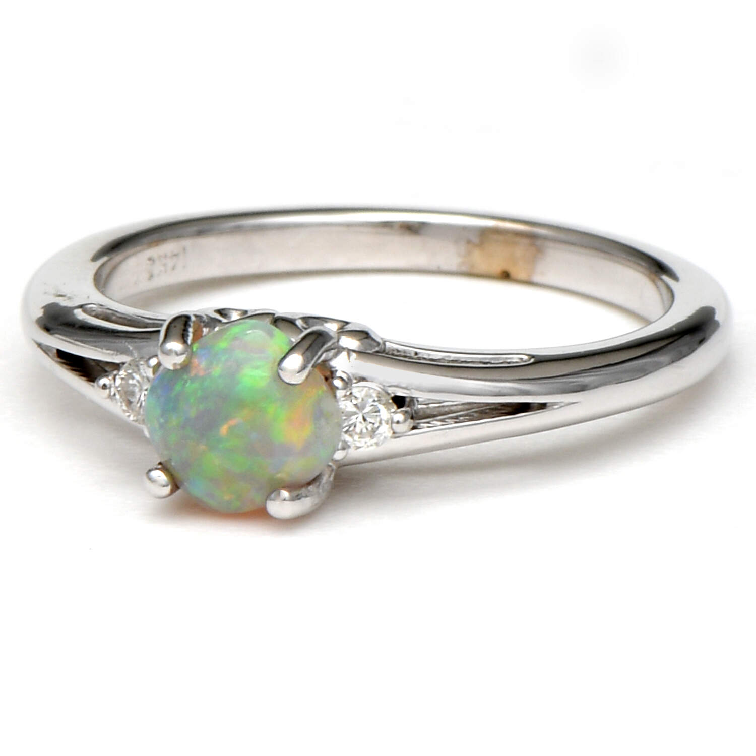 14KW Crystal Opal (0.50) & Diamond (0.06) Ribbon-Tied Ring-1