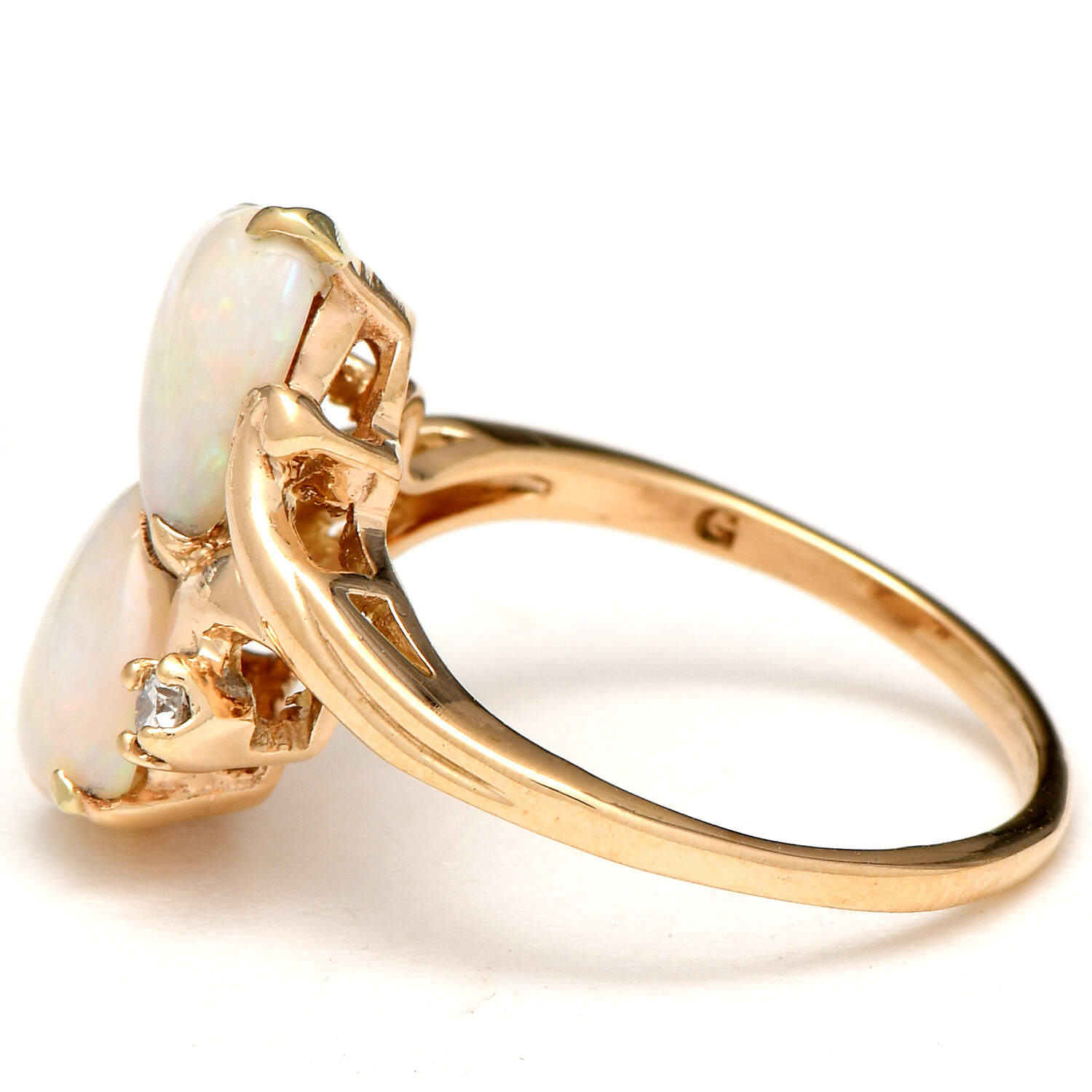 14KY Double Hearts White Opal (2.7) & Diamond (0.10) Ring-3