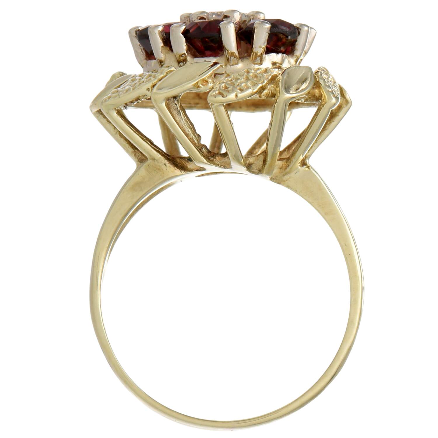 14KY Vintage Garnet (1.25) & Diamond (0.18) Floral Ring-5