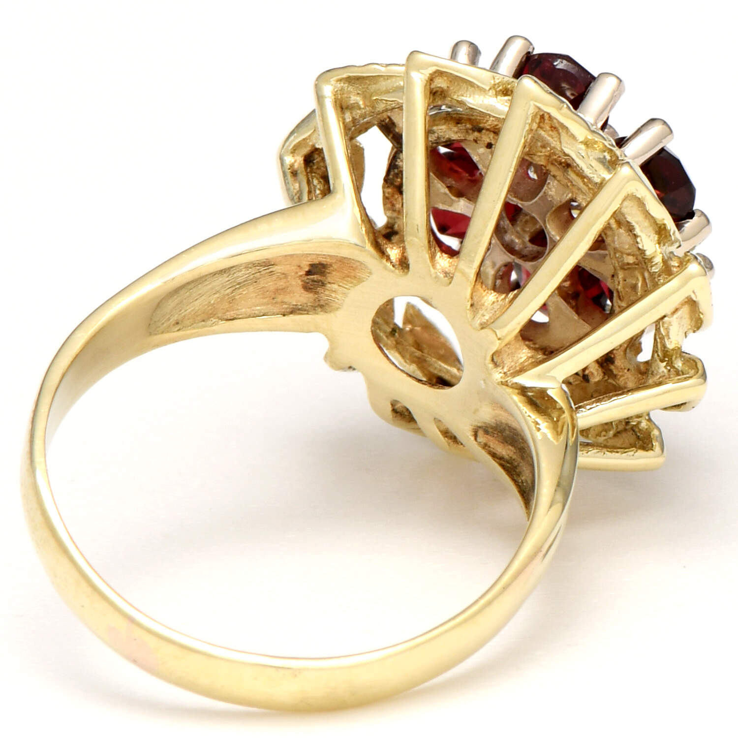 14KY Vintage Garnet (1.25) & Diamond (0.18) Floral Ring-2