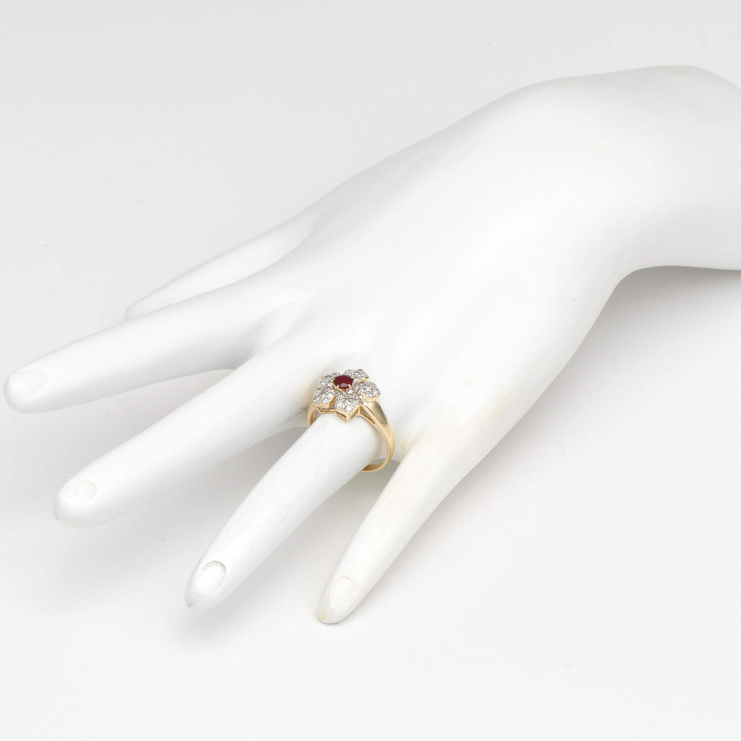 14KYW Ruby(0.22) & Diamond(0.50) Flower Ring-6