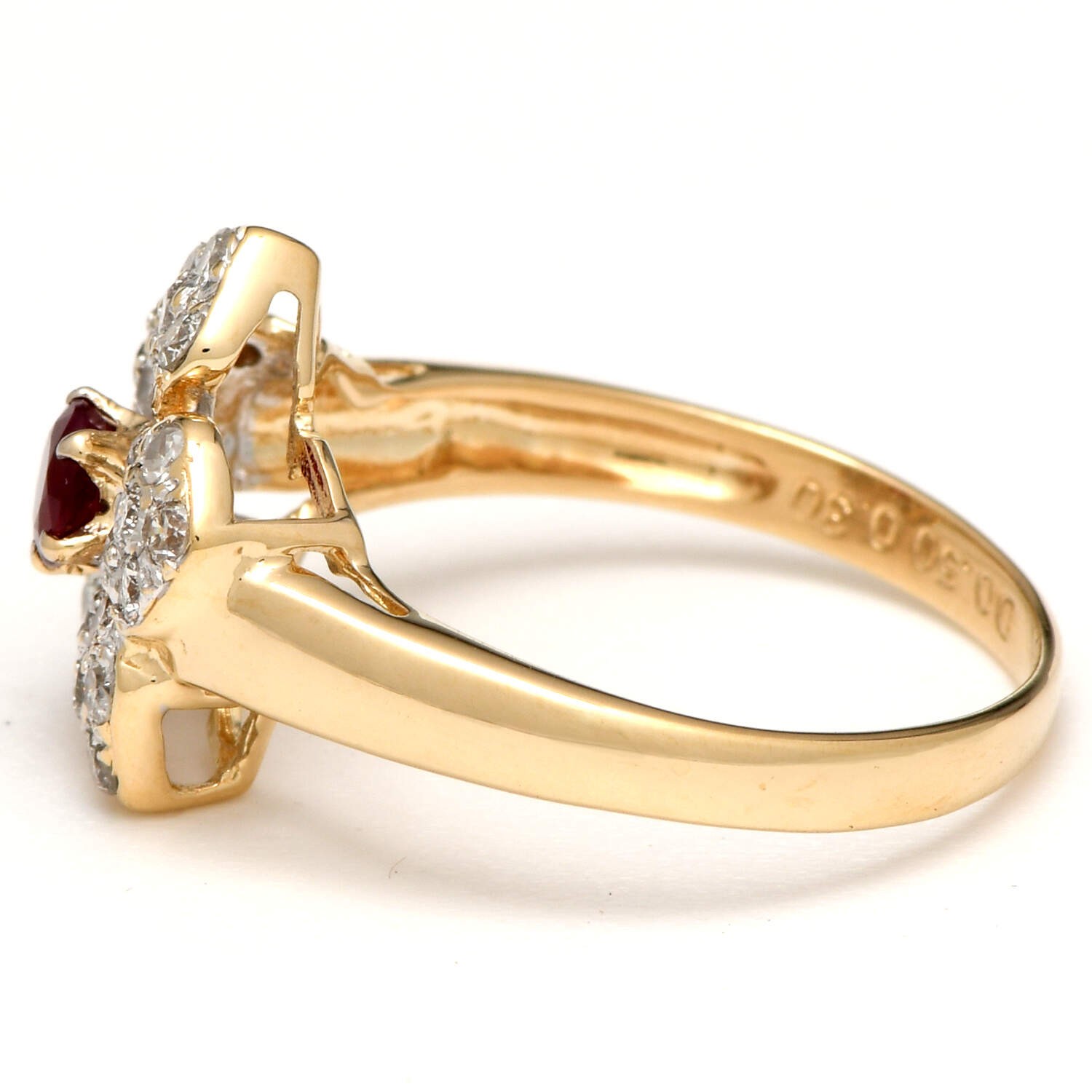 14KYW Ruby(0.22) & Diamond(0.50) Flower Ring-3