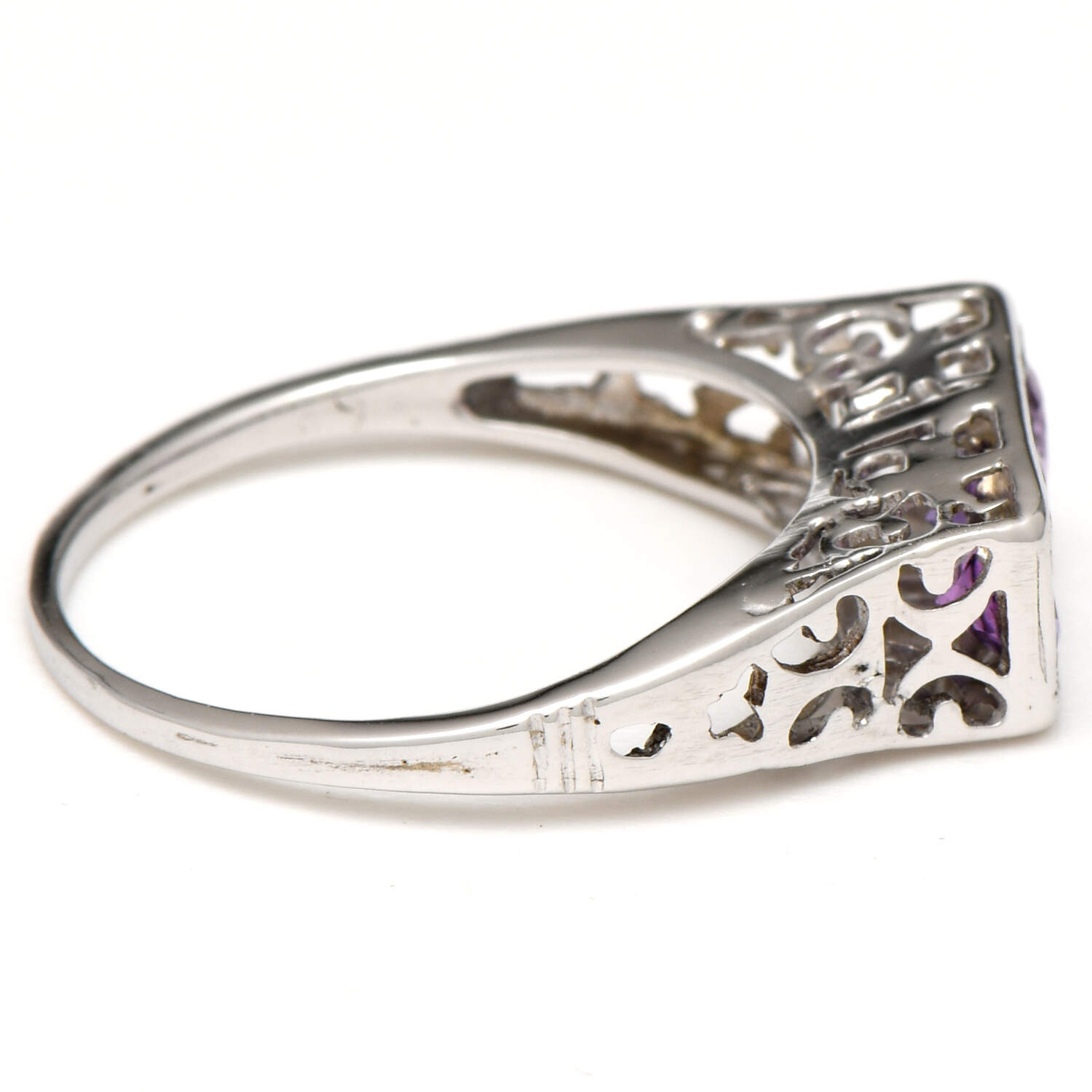 12KW Art Deco Amethyst(0.58) Band Ring-4