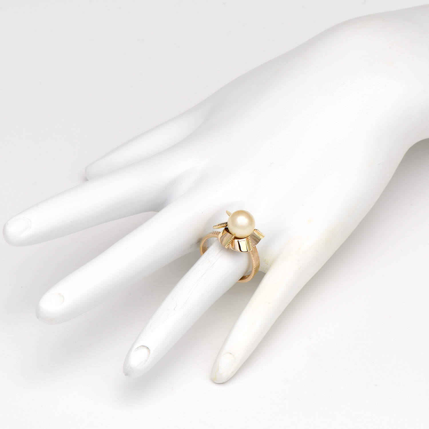 14KY Mid Century Pearl (8.30 mm) Textured Ring-6