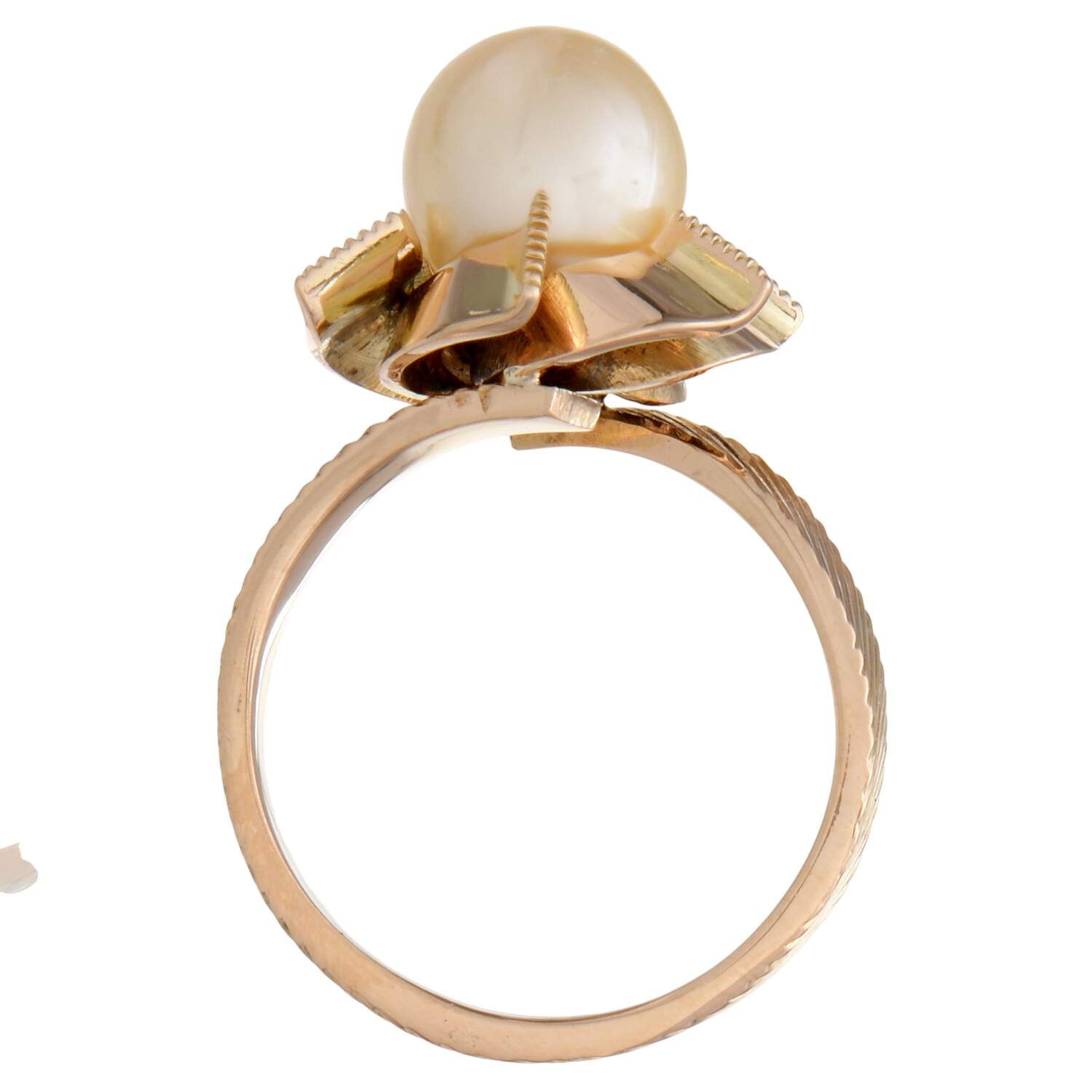 14KY Mid Century Pearl (8.30 mm) Textured Ring-5