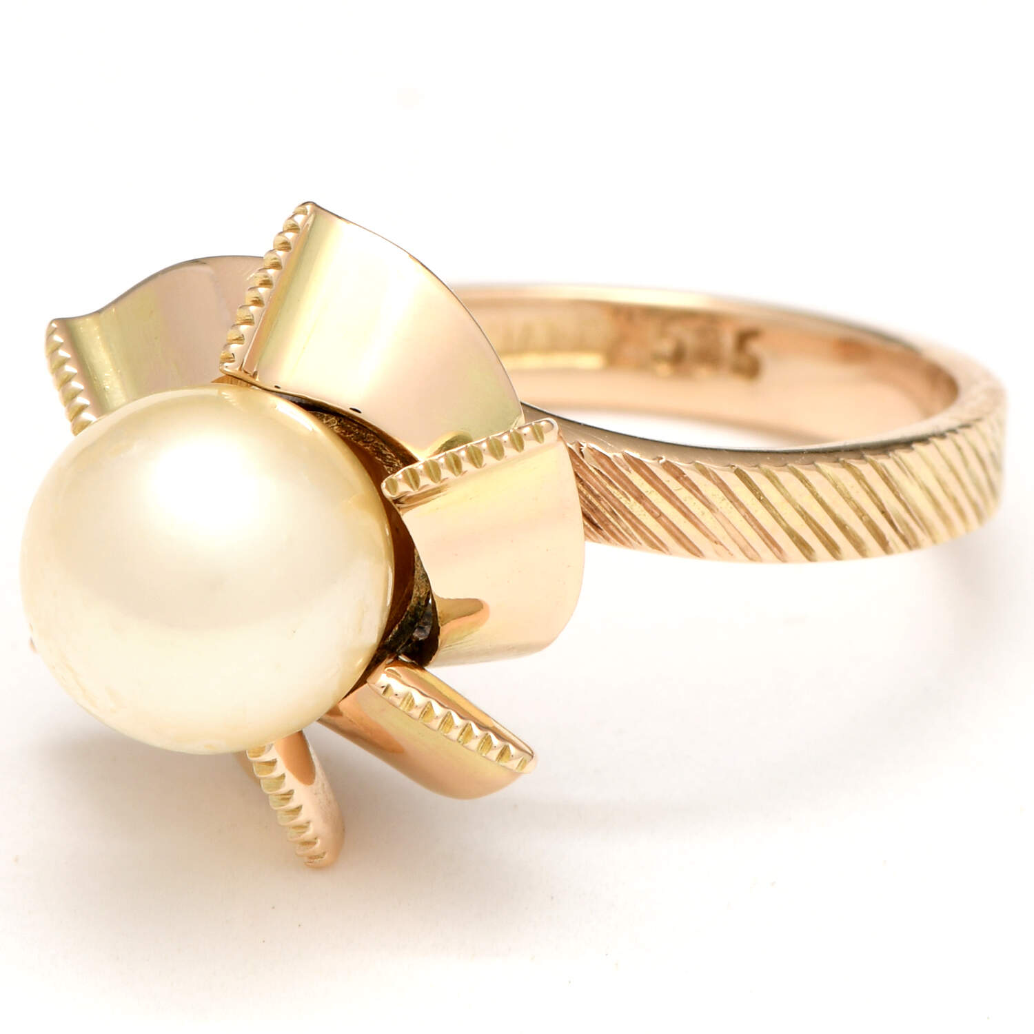 14KY Mid Century Pearl (8.30 mm) Textured Ring-1