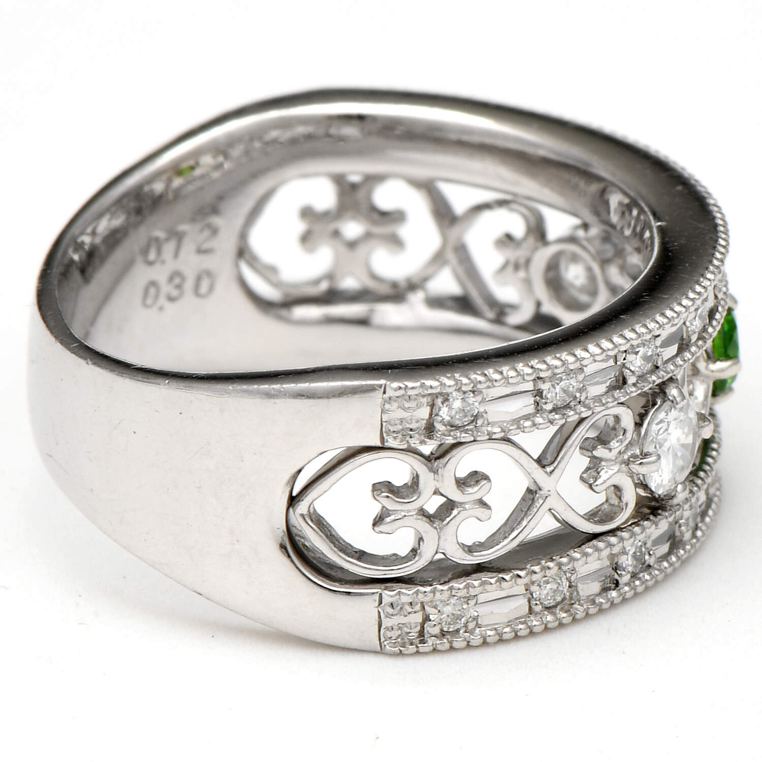 Platium Tsavorite Garnet(0.10) & Diamond(0.34) Open Heart Band Ring-4