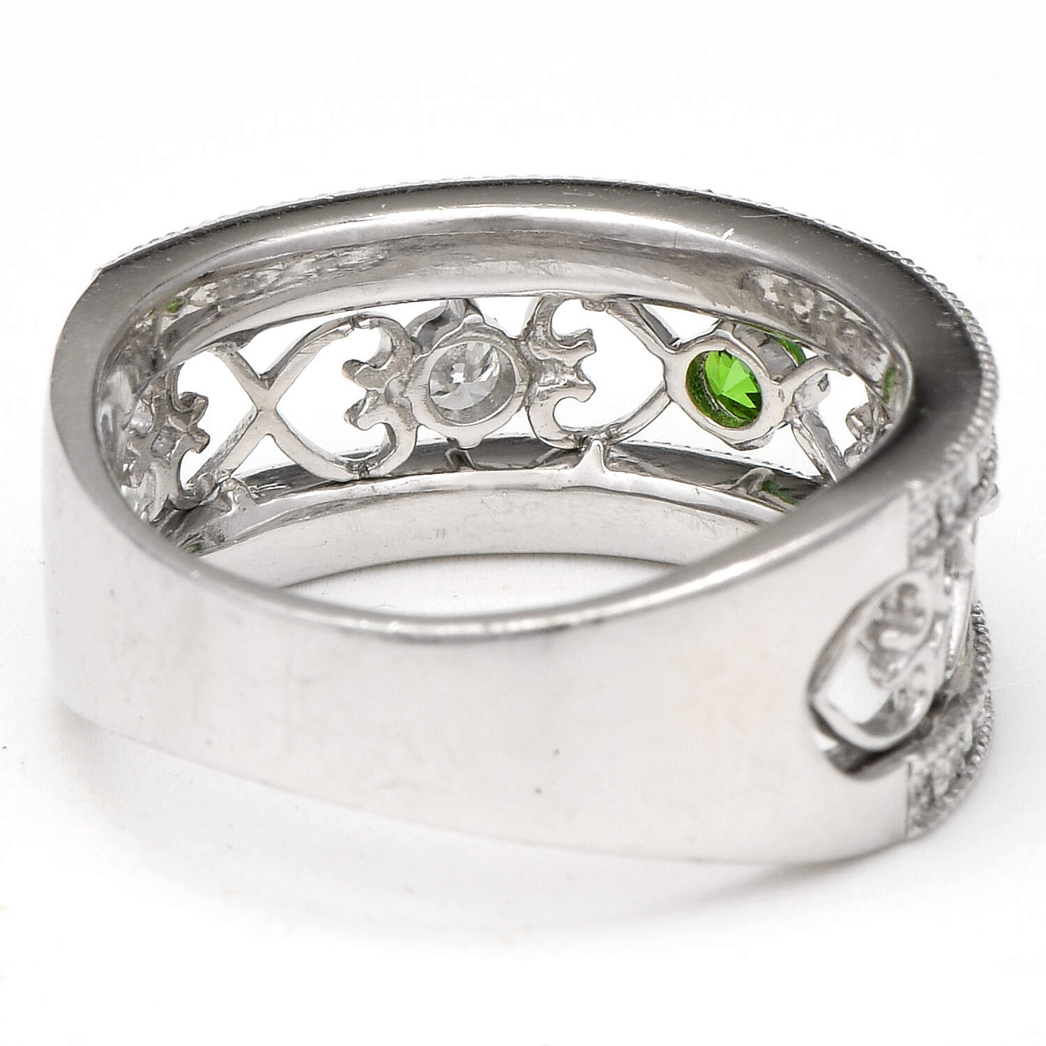 Platium Tsavorite Garnet(0.10) & Diamond(0.34) Open Heart Band Ring-2