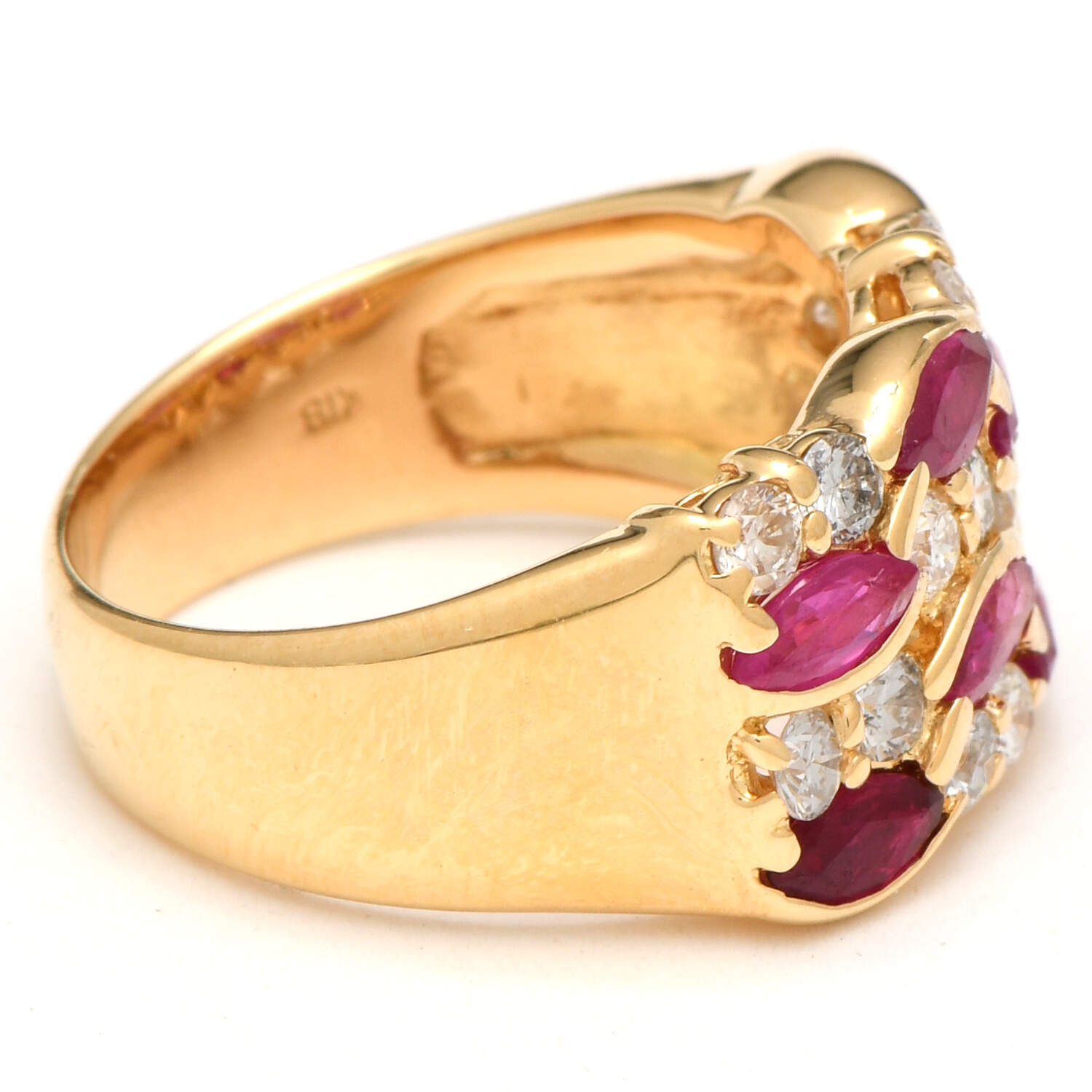 18KY Ruby(1.20) & Diamond(0.48) Wide Lattice Band Ring-4
