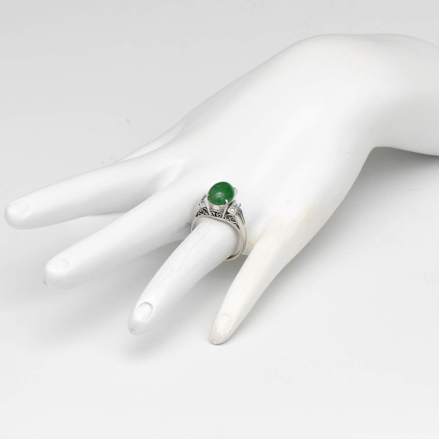 Platinum Vintage Jadeite Jade(4.25) & Diamond(0.28) Ring-6