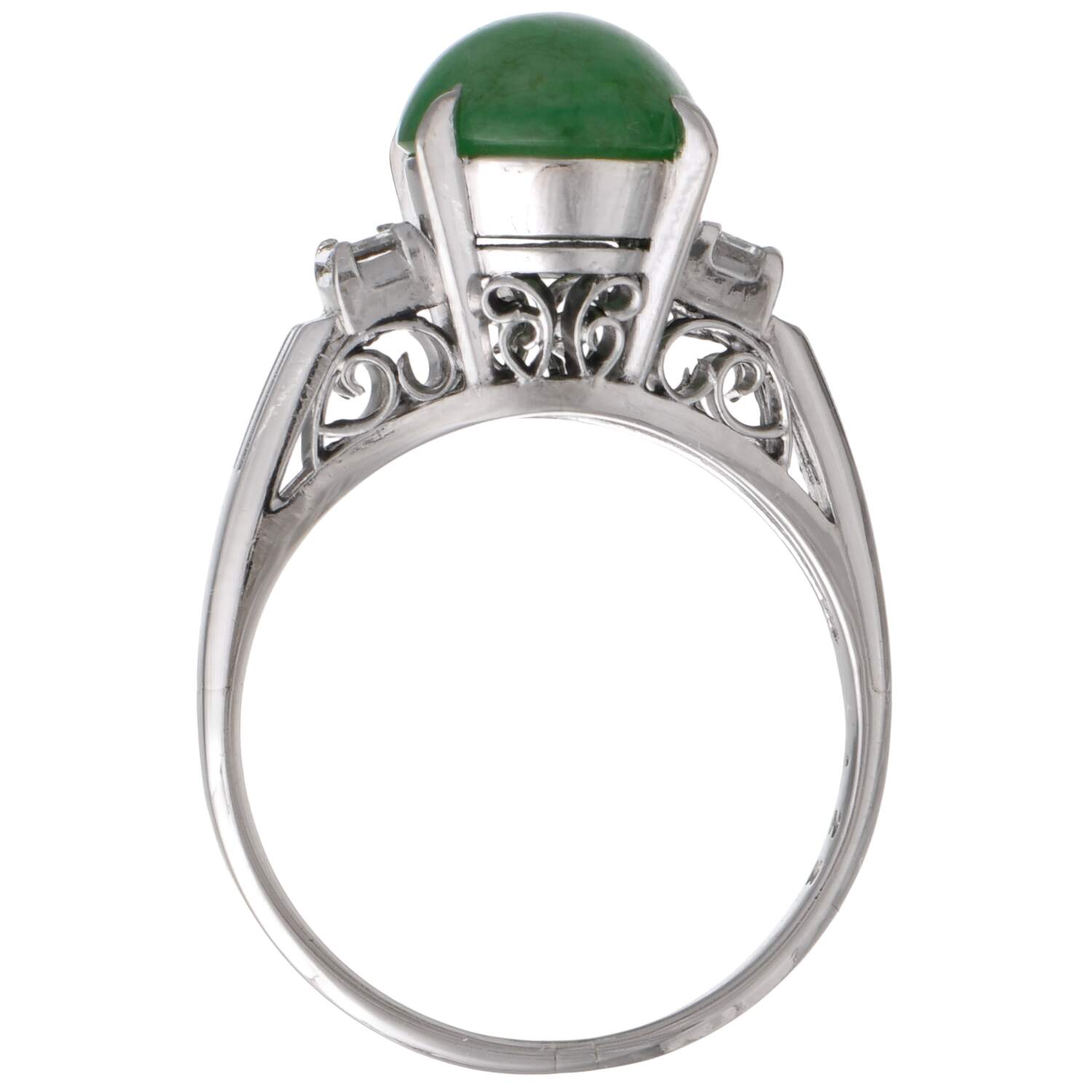 Platinum Vintage Jadeite Jade(4.25) & Diamond(0.28) Ring-5