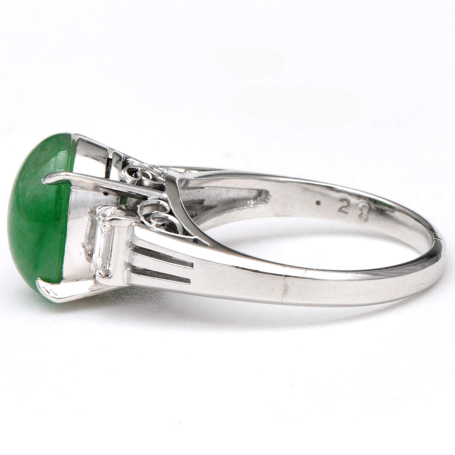 Platinum Vintage Jadeite Jade(4.25) & Diamond(0.28) Ring-4