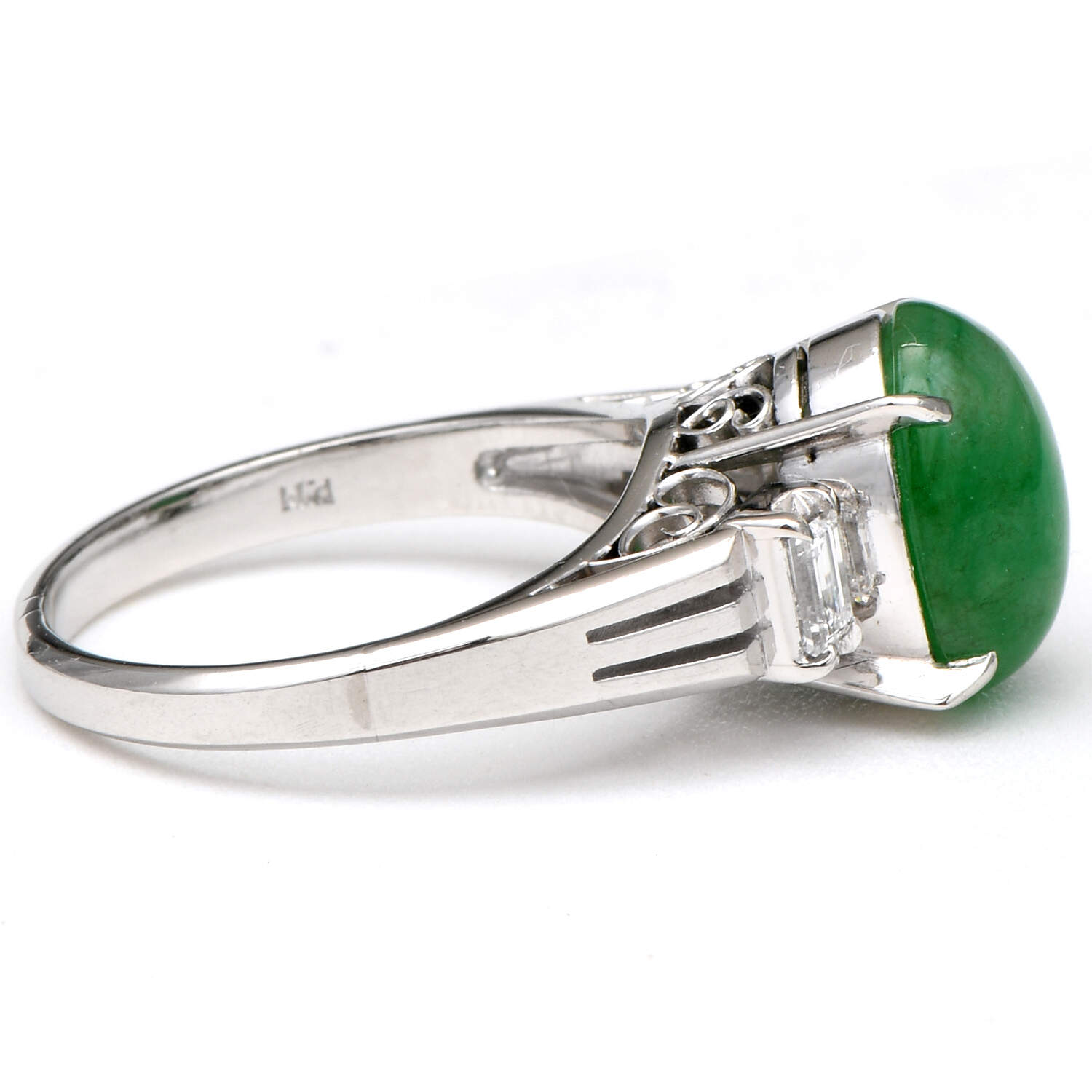 Platinum Vintage Jadeite Jade(4.25) & Diamond(0.28) Ring-3