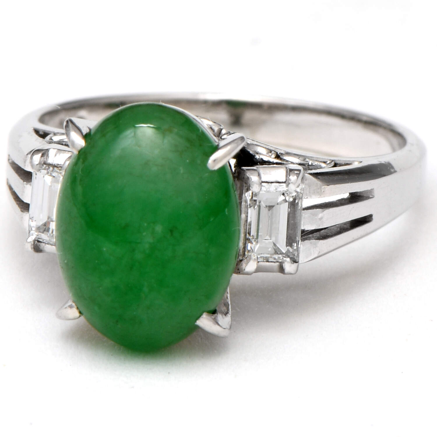 Platinum Vintage Jadeite Jade(4.25) & Diamond(0.28) Ring-1