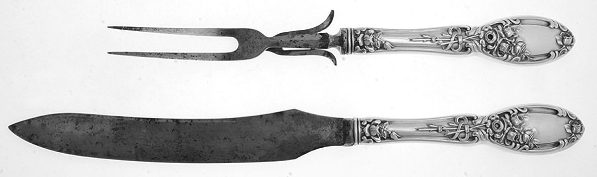 Brides Bouquet (Silverplate, 1908) Large 2-Piece Roast Carving Set w/Stainless Blade by Alvin-1