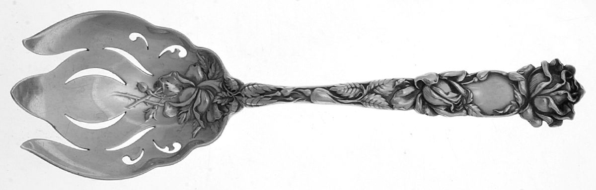 Bridal Rose (Sterling, 1903, Monograms) Solid Salad Serving Fork by Alvin-1