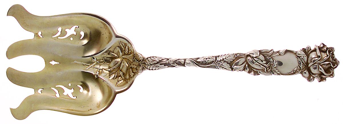 Bridal Rose (Sterling, 1903) Large Solid Asparagus Serving Fork by Alvin-1