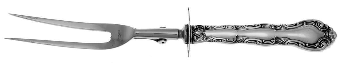 French Scroll (Sterling, 1953) Lg Carving/Roast Fork-Stn Prong w/Sterling Guard by Alvin-1