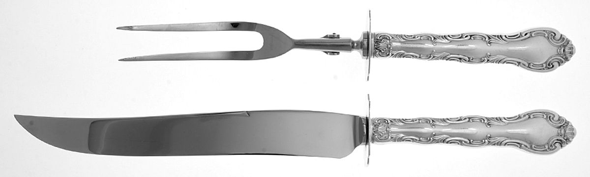 French Scroll (Sterling, 1953) (2 Pc)Carving Set-Lg Stnbl/Roast w/Sterling Guard by Alvin-1