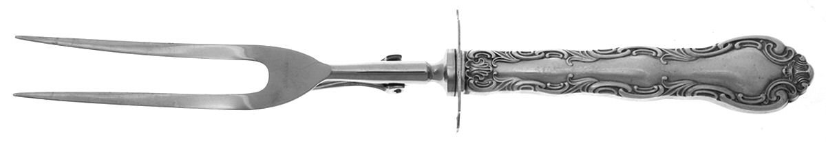 French Scroll (Sterling, 1953) Lg Carving/Roast Fork-Stn Prong w/Sterling Guard by Alvin-1
