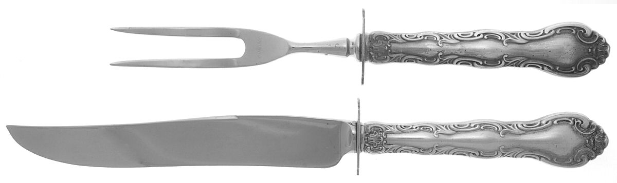 French Scroll (Sterling, 1953) 2 Piece Small Carving Set W/ Sterling Guard by Alvin-1