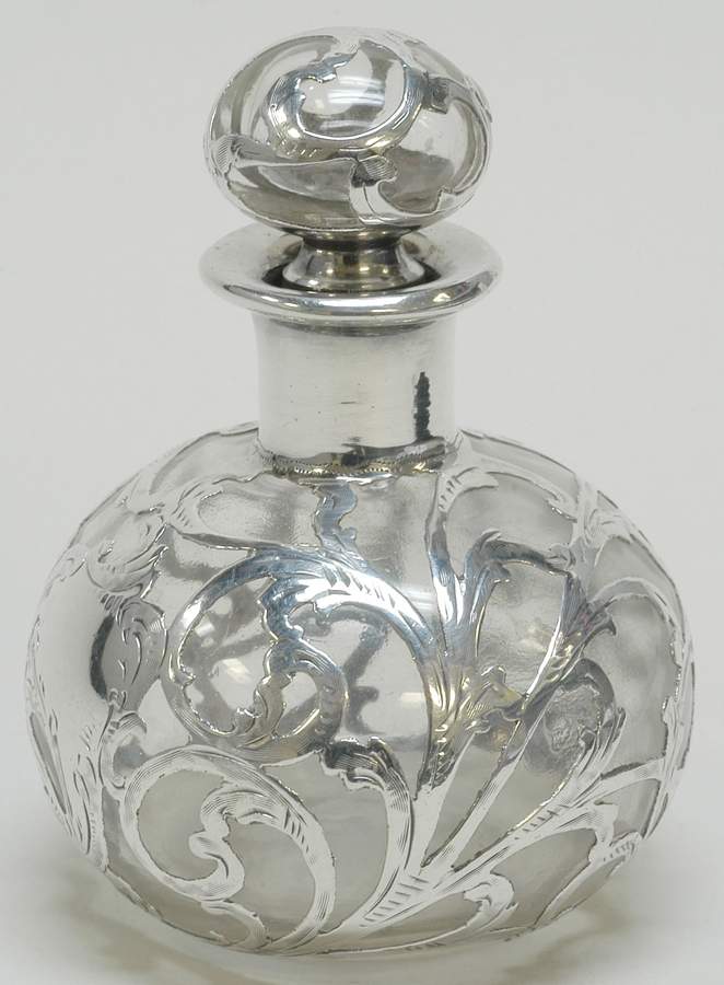 Sterling Hollowware Crystal Perfume Bottle Stopper with Stering Overlay by Alvin-1