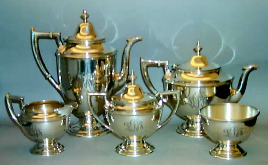 Sterling Hollowware 5 Piece Tea Set (SCP, STP, SCR, SSU, SWB) by Alvin-1