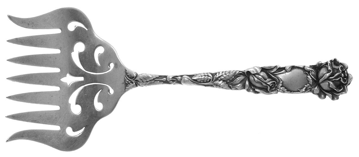 Bridal Rose (Sterling, 1903, Monograms) Small Solid Tined Sardine Serving Fork by Alvin-1
