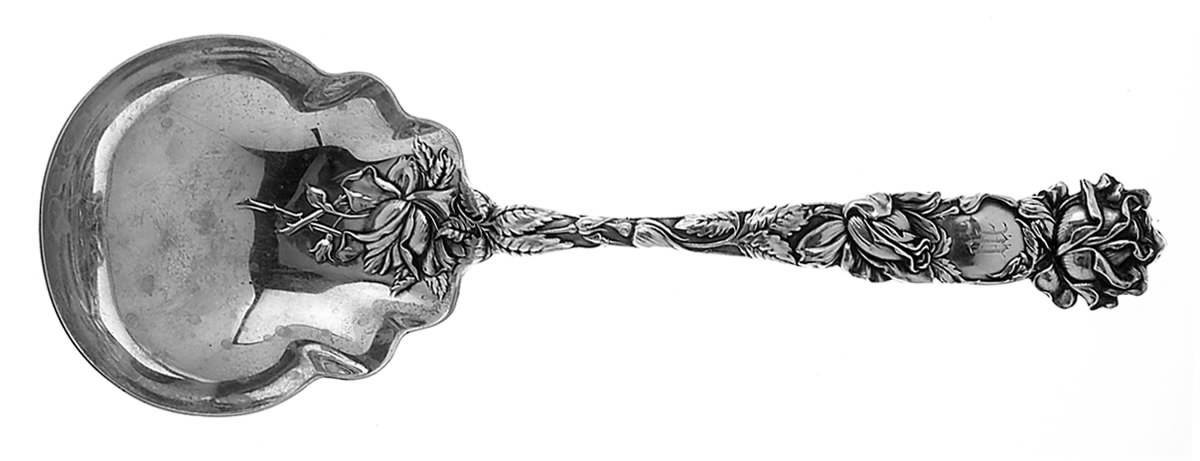 Bridal Rose (Sterling, 1903, Monograms) Solid Salad/Berry Spoon by Alvin-1