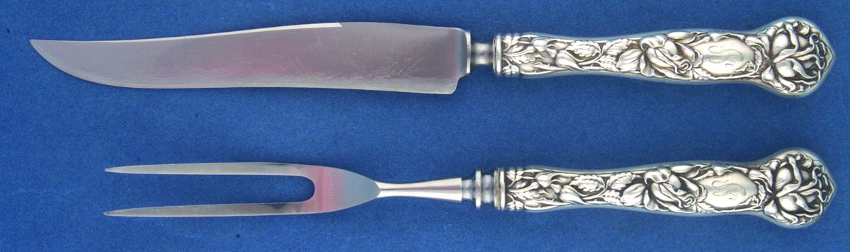 Bridal Rose (Sterling, 1903, Monograms) Small Stainless Blade 2-Piece Steak Carving Set by Alvin-1