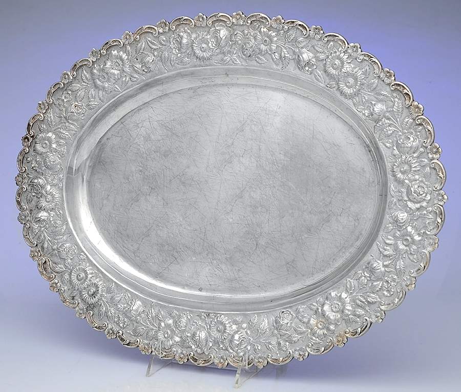 Repousse (Sterling, Hollowware) 18" Waiter Tray by AG Schultz-1