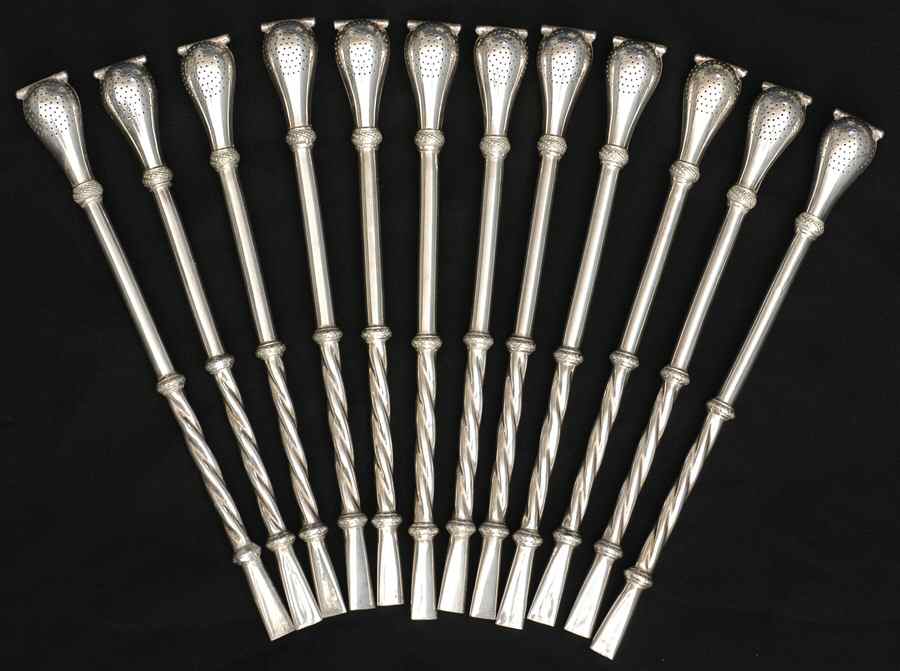 Silverplate Hollowware Tea Sipper - Set of 12 with Tea Strainer by Eberle (Brazil)-1