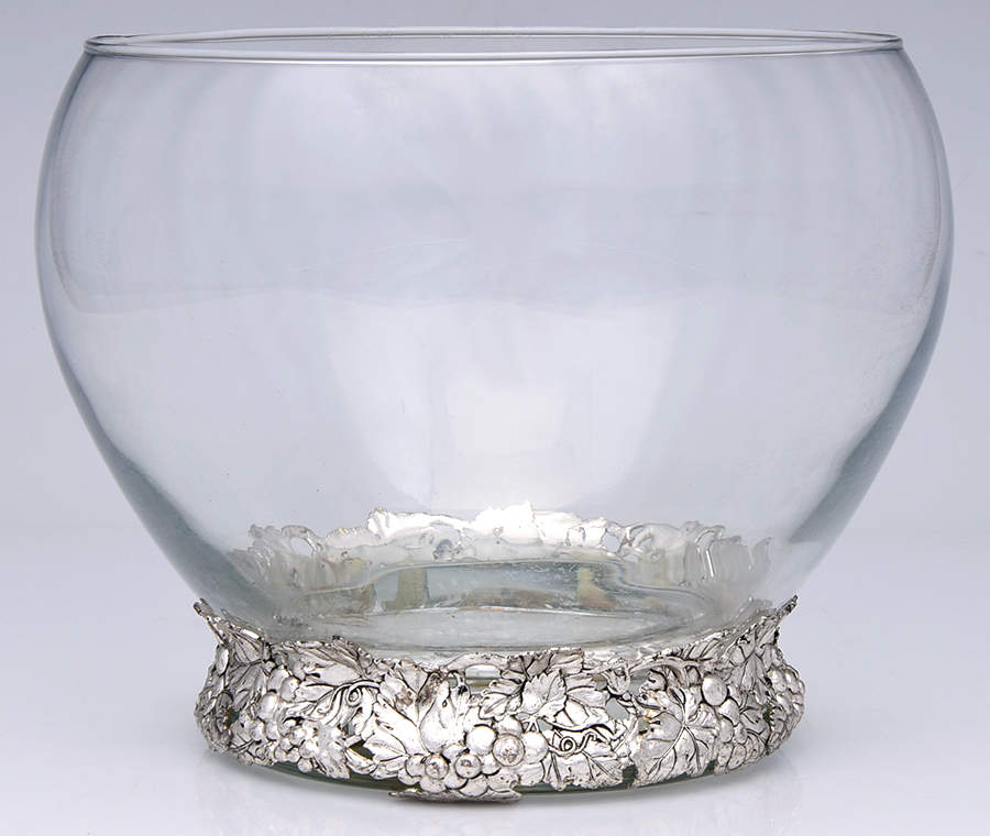 Grape (Aluminum, Hollowware) Glass & Metal Punch Bowl by Arthur Court-1
